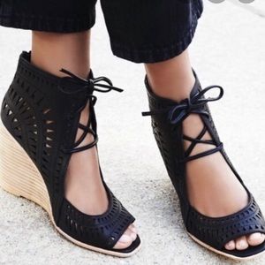 Jeffrey Campbell Black Leather Rodillo Wedge